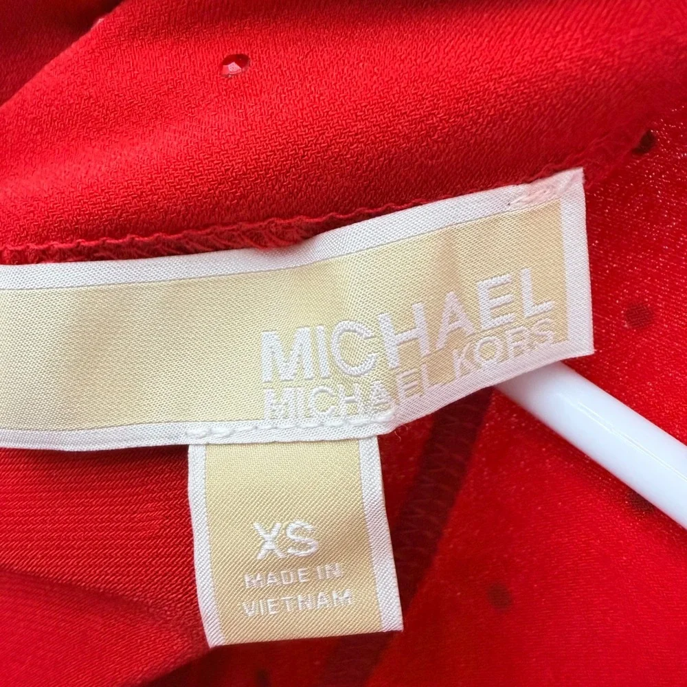 Michael Kors Long Sleeve Studded Drape‎ Back Bodycon Mini Dress Womens XS Red